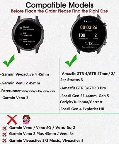 Leather Bands Compatible Garmin Vivoactive 4/Venu 3/Venu 2 45mm/Forerunner 255/265 Watch Bands, 22mm Silicone Leather Wristband for Women Men in Kuwait