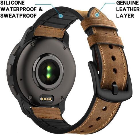 Leather Bands Compatible Garmin Vivoactive 4/Venu 3/Venu 2 45mm/Forerunner 255/265 Watch Bands, 22mm Silicone Leather Wristband for Women Men in Kuwait