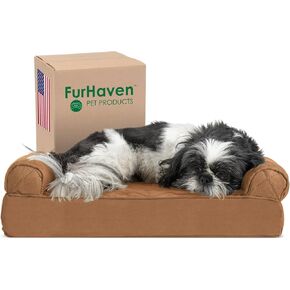 Furhaven Cooling Gel Dog Bed for Large Dogs w/ Removable Bolsters & Washable Cover, For Dogs Up to 95 lbs - Plush & Southwest Kilim Woven Decor Sofa - Desert Brown, Jumbo/XL in Kuwait