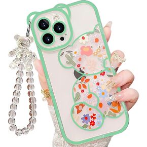 IAIYOXI for iPhone 16 Pro Max Case with Cute Flowers Bear Pattern, Camera Protector, Clear Phone Case and Lovely Strap Bracelet Chain, Compatible for iPhone 16 Pro Max for Girls Women (Black) in Kuwait