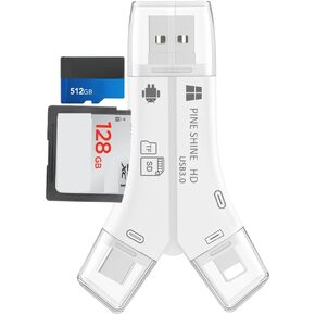 SD Card Reader for iPhone/ipad/Android/Mac/Computer/Camera, 4 in1 Micro SD Card Reader Trail Camera Viewer, Portable Memory Card Reader SDCard Adapter for SD & TF Cards (White) in Saudi Arabia