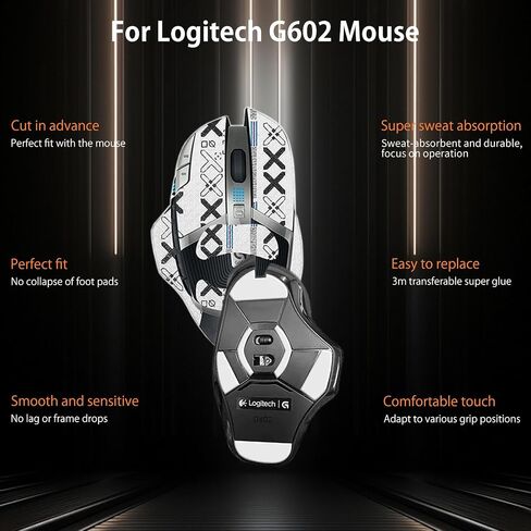 شريط قبضة الماوس تغطية كاملة لـ Logitech G602 ، قبضة مضادة للانزلاق ، طقم ترقية الفئران المهنية المقاومة للعرق (لوحة القدم + شريط قبضة الماوس الأبيض) in Saudi Arabia