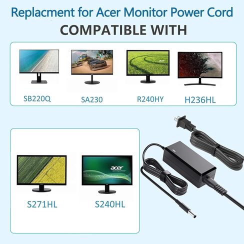 19V استبدال لمراقبة ACER سلك توافق مع شاشة ACER R240HY SB220Q S230HL SA230 S231HL S232HL H236HL S202HL S240HL S220HQL G246HL in Saudi Arabia