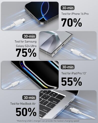 USB C to USB C Cable ، 2 حزمة 60 واط بطول 10 قدم من النوع C الشاحن الشاحن الشاحن السريع لشحن iPhone 16/15 Pro Max/Plus/16E ، iPad ، MacBook ، Samsung S25/S24/S23/S22 ، بكسل ، موتو ، Switch ، Tablet ، Android Phone in Kuwait