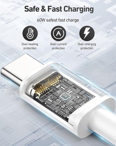 USB C to USB C Cable ، 2 حزمة 60 واط بطول 10 قدم من النوع C الشاحن الشاحن الشاحن السريع لشحن iPhone 16/15 Pro Max/Plus/16E ، iPad ، MacBook ، Samsung S25/S24/S23/S22 ، بكسل ، موتو ، Switch ، Tablet ، Android Phone in Kuwait