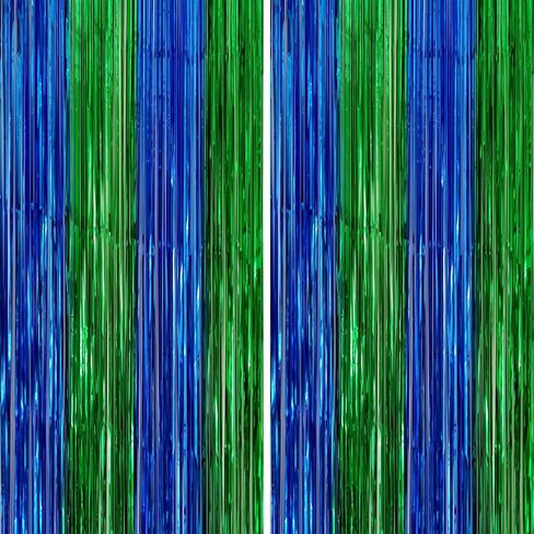 2 Pack Blue Green Metallic Tinsel Foil Fringe Backdrop Door Streamers in Saudi Arabia