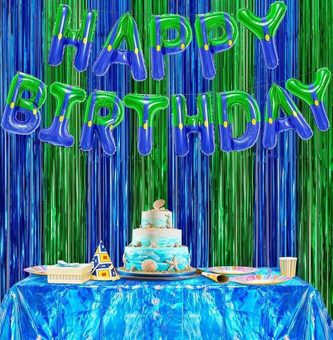2 Pack Blue Green Metallic Tinsel Foil Fringe Backdrop Door Streamers in Saudi Arabia