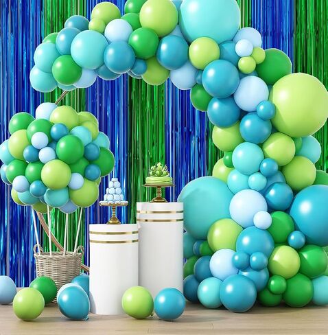 2 Pack Blue Green Metallic Tinsel Foil Fringe Backdrop Door Streamers in Saudi Arabia