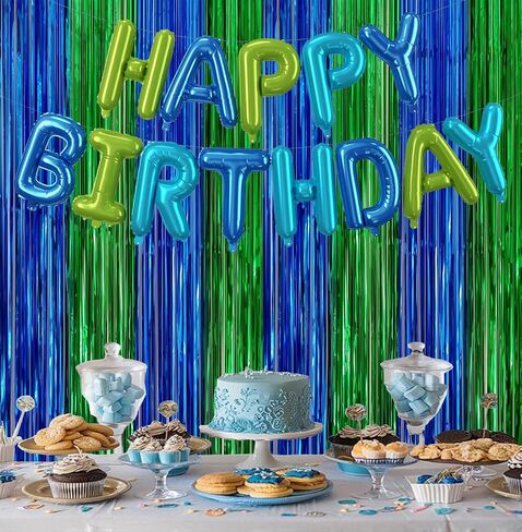 2 Pack Blue Green Metallic Tinsel Foil Fringe Backdrop Door Streamers in Saudi Arabia