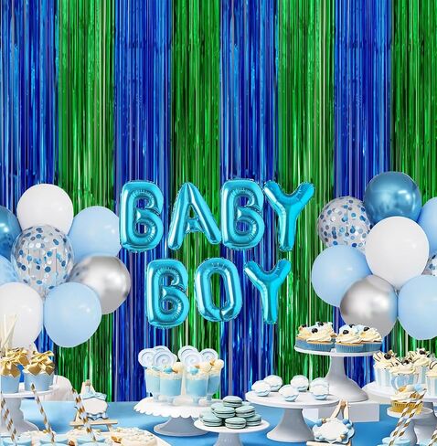 2 Pack Blue Green Metallic Tinsel Foil Fringe Backdrop Door Streamers in Saudi Arabia
