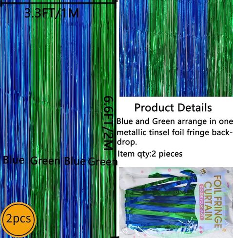 2 Pack Blue Green Metallic Tinsel Foil Fringe Backdrop Door Streamers in Saudi Arabia