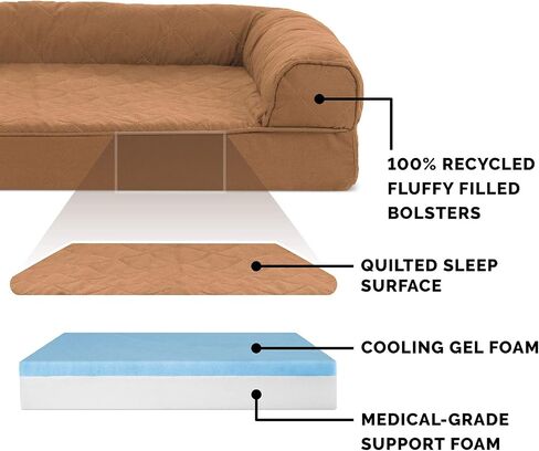Furhaven Cooling Gel Dog Bed for Large Dogs w/ Removable Bolsters & Washable Cover, For Dogs Up to 95 lbs - Plush & Southwest Kilim Woven Decor Sofa - Desert Brown, Jumbo/XL in Saudi Arabia