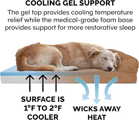 Furhaven Cooling Gel Dog Bed for Large Dogs w/ Removable Bolsters & Washable Cover, For Dogs Up to 95 lbs - Plush & Southwest Kilim Woven Decor Sofa - Desert Brown, Jumbo/XL in Saudi Arabia