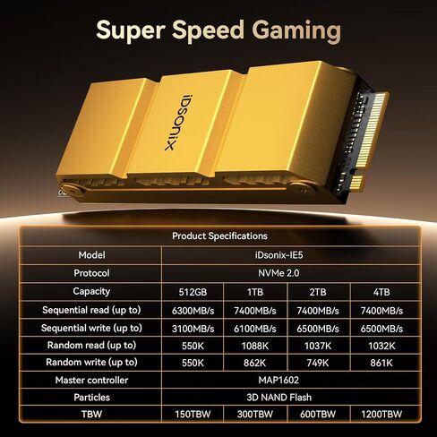 Idsonix 2TB NVME M.2 SSD لـ PS5 باستخدام Devink the Heathink ، PCIE 4.0 Internal State Drive ، حتى 7400 ميجابايت/ثانية ، مناسب لتوسيع ذاكرة PlayStation 5 ، للألعاب-IE5 in Kuwait