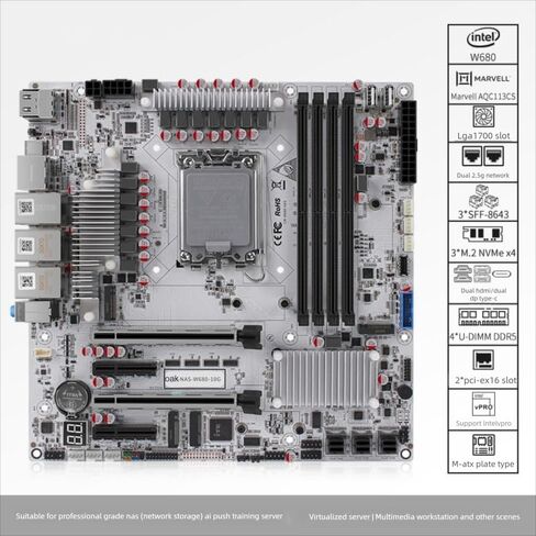 W680 12 BAY NAS MINI ITX 10GBPS Server NAS Motherboard Workstation/Server Grad Four DDR5 Two HDMI Two DP ، 2x2.5G 3XNVME Support VPRO وظيفة الإدارة عن بُعد （اللوحة الأم+3xsff8643 in Kuwait