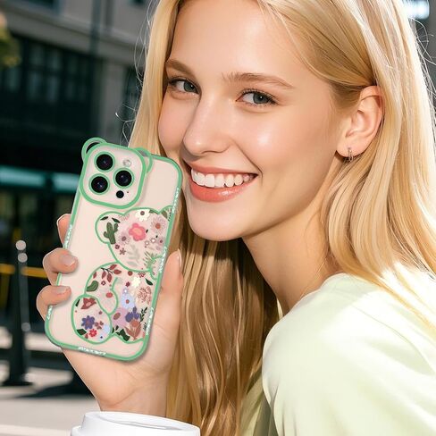 IAIYOXI for iPhone 16 Pro Max Case with Cute Flowers Bear Pattern, Camera Protector, Clear Phone Case and Lovely Strap Bracelet Chain, Compatible for iPhone 16 Pro Max for Girls Women (Black) in Kuwait