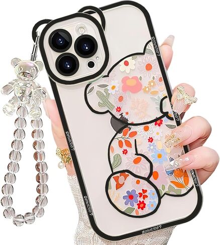 3D Cartoon Cartoon Bear Phone Case لـ iPhone 15 - تصميم دب وردي مضحك - Pink Pink - حالة حماية ناعمة TPU - غطاء سيليكون Kawaii للنساء والبنات والأطفال in Kuwait