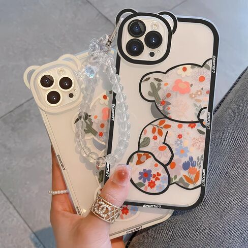 3D Cartoon Cartoon Bear Phone Case لـ iPhone 15 - تصميم دب وردي مضحك - Pink Pink - حالة حماية ناعمة TPU - غطاء سيليكون Kawaii للنساء والبنات والأطفال in Kuwait