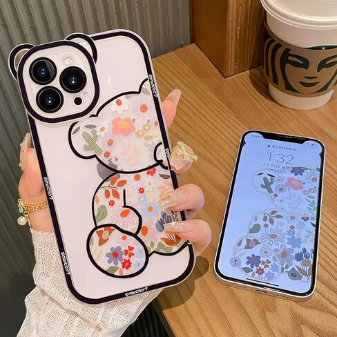 3D Cartoon Cartoon Bear Phone Case لـ iPhone 15 - تصميم دب وردي مضحك - Pink Pink - حالة حماية ناعمة TPU - غطاء سيليكون Kawaii للنساء والبنات والأطفال in Kuwait