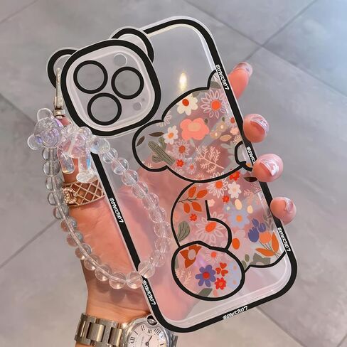 3D Cartoon Cartoon Bear Phone Case لـ iPhone 15 - تصميم دب وردي مضحك - Pink Pink - حالة حماية ناعمة TPU - غطاء سيليكون Kawaii للنساء والبنات والأطفال in Kuwait