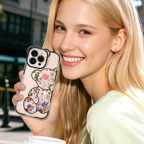 3D Cartoon Cartoon Bear Phone Case لـ iPhone 15 - تصميم دب وردي مضحك - Pink Pink - حالة حماية ناعمة TPU - غطاء سيليكون Kawaii للنساء والبنات والأطفال in Kuwait