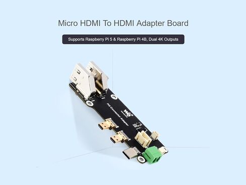 Waveshare Micro HDMI إلى لوحة محول HDMI للتوت PI 5 / 4B ، يحول Micro HDMI إلى منافذ الإناث HDMI ، يدعم مخرجات 4K المزدوجة ، وطريقتان لإمداد الطاقة in Saudi Arabia