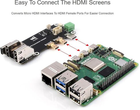 Waveshare Micro HDMI إلى لوحة محول HDMI للتوت PI 5 / 4B ، يحول Micro HDMI إلى منافذ الإناث HDMI ، يدعم مخرجات 4K المزدوجة ، وطريقتان لإمداد الطاقة in Saudi Arabia