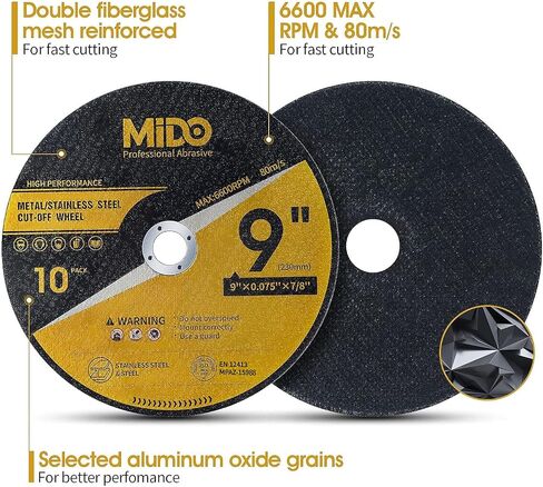 10 Pack Cut Off Wheels 9 Inch Cutting Wheel 9" x .075" x 7/8" Metal&Stainless Steel Cutting Disc Fit for Angle Grinder in Saudi Arabia