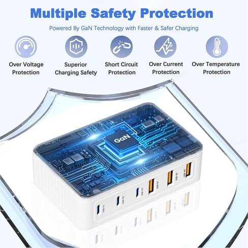 USB C Charger Block 100W Charging Station Hub GAN-III 6 Port Type C Travel Charger for Advices USB C Power Strip Adapter Cube Brick for iPhone 16 15 14 13 12 Pro Max ، iPad ، Galaxy ، 5ft cord in Kuwait