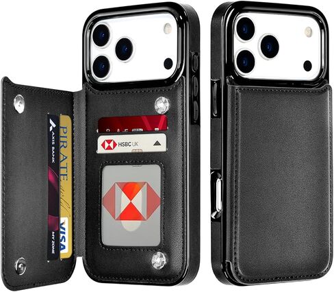 Bizzib for iPhone 17 Pro Wallt Case مع حامل البطاقة ، فتحات بطاقات Pu pu pu pu ، تسقط حالة غلاف وعرة مقاومة للوقاية من Apple iPhone 17 Pro 6.3 2025 ، Black in Kuwait