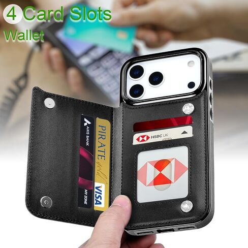 Bizzib for iPhone 17 Pro Wallt Case مع حامل البطاقة ، فتحات بطاقات Pu pu pu pu ، تسقط حالة غلاف وعرة مقاومة للوقاية من Apple iPhone 17 Pro 6.3 2025 ، Black in Kuwait