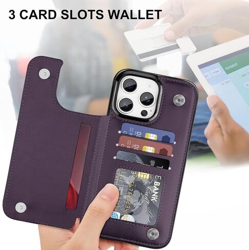 Bizzib for iPhone 17 Pro Wallt Case مع حامل البطاقة ، فتحات بطاقات Pu pu pu pu ، تسقط حالة غلاف وعرة مقاومة للوقاية من Apple iPhone 17 Pro 6.3 2025 ، Black in Kuwait
