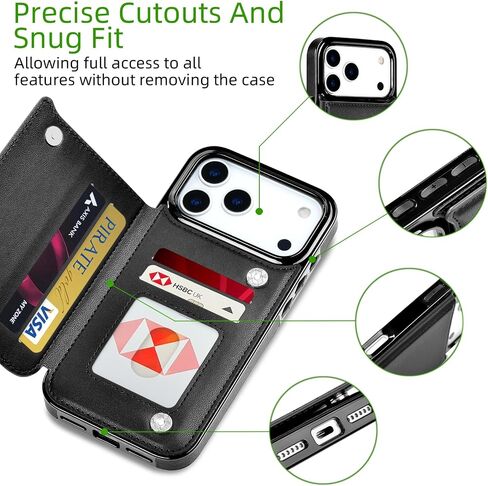 Bizzib for iPhone 17 Pro Wallt Case مع حامل البطاقة ، فتحات بطاقات Pu pu pu pu ، تسقط حالة غلاف وعرة مقاومة للوقاية من Apple iPhone 17 Pro 6.3 2025 ، Black in Kuwait
