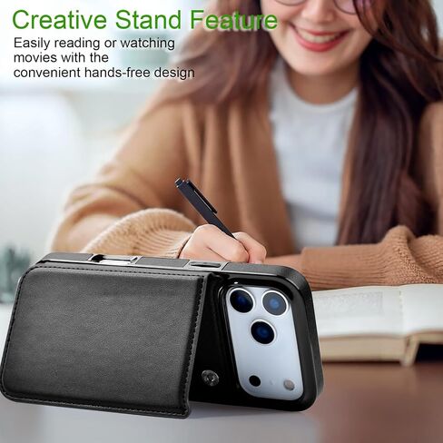 Bizzib for iPhone 17 Pro Wallt Case مع حامل البطاقة ، فتحات بطاقات Pu pu pu pu ، تسقط حالة غلاف وعرة مقاومة للوقاية من Apple iPhone 17 Pro 6.3 2025 ، Black in Kuwait