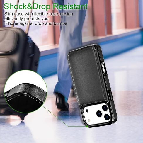 Bizzib for iPhone 17 Pro Wallt Case مع حامل البطاقة ، فتحات بطاقات Pu pu pu pu ، تسقط حالة غلاف وعرة مقاومة للوقاية من Apple iPhone 17 Pro 6.3 2025 ، Black in Kuwait