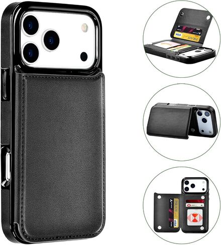 Bizzib for iPhone 17 Pro Wallt Case مع حامل البطاقة ، فتحات بطاقات Pu pu pu pu ، تسقط حالة غلاف وعرة مقاومة للوقاية من Apple iPhone 17 Pro 6.3 2025 ، Black in Kuwait