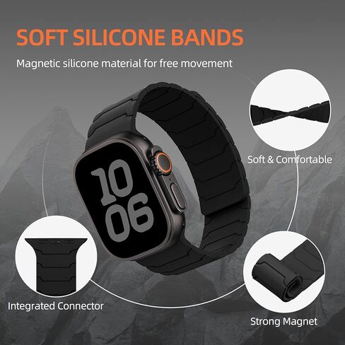 شريط السيليكون المغناطيسي متوافق مع Apple Watch Ultra 2 Band 49mm 46mm 45mm 44mm 42mm 41mm 41mm 40mm 38mm للرجال ، حزام رياضة مغناطيسي قوي لسلسلة IWatch 10 9 8 7 6 5 4 3 2 1 SE (الأخضر الأسود ، 49 مم/45 ملم/44 ملم/42 ملم (سلسلة 3)) in Kuwait