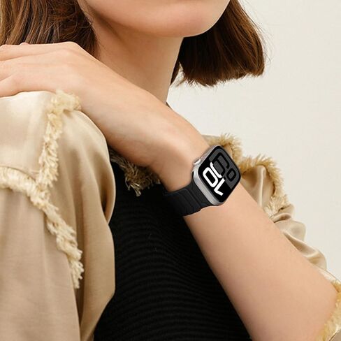 شريط السيليكون المغناطيسي متوافق مع Apple Watch Ultra 2 Band 49mm 46mm 45mm 44mm 42mm 41mm 41mm 40mm 38mm للرجال ، حزام رياضة مغناطيسي قوي لسلسلة IWatch 10 9 8 7 6 5 4 3 2 1 SE (الأخضر الأسود ، 49 مم/45 ملم/44 ملم/42 ملم (سلسلة 3)) in Kuwait