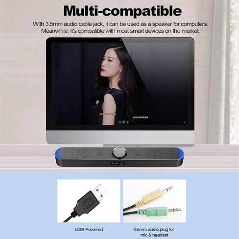 USB Powered Speaker Bar Portable Computer Speakers 3.5mm Audio Mic Plug Wired Soundbar Speaker for PC Tablet Laptop (Color : OneColor) (D) in Saudi Arabia