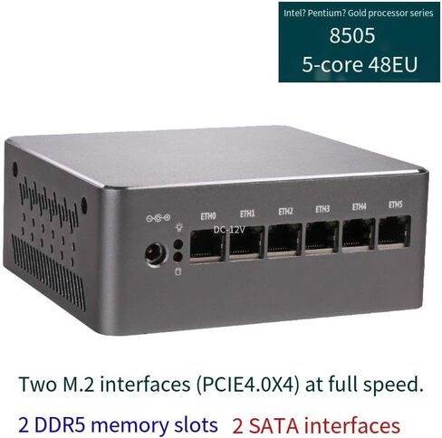 Mini PC Pentium 8505(up to 4.4GHz), 8GB RAM 256GB SSD 2*DDR5 2*M.2 NVMe Micro Firewall Hardware, Mini Desktop Computer Soft-Router, 2.5G RJ45/HDMI/DP/USB 3.0, WiFi 7, Fit Office Home industral in Kuwait