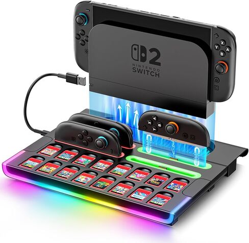 Organizer Station for 2025 Switch 2 Controllers & Console, Magnetic Fast Joy-Con 2 Charging Dock Base Station with 9 RGB Modes, Switch 2 Storage Base with 16 Game Card Slots in Kuwait