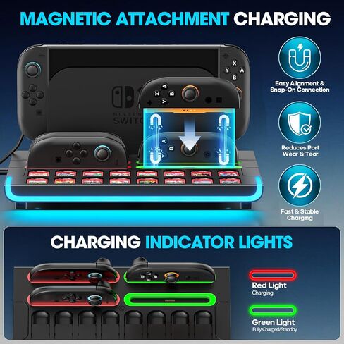 Organizer Station for 2025 Switch 2 Controllers & Console, Magnetic Fast Joy-Con 2 Charging Dock Base Station with 9 RGB Modes, Switch 2 Storage Base with 16 Game Card Slots in Kuwait