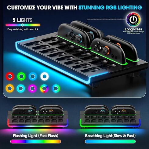 Organizer Station for 2025 Switch 2 Controllers & Console, Magnetic Fast Joy-Con 2 Charging Dock Base Station with 9 RGB Modes, Switch 2 Storage Base with 16 Game Card Slots in Kuwait
