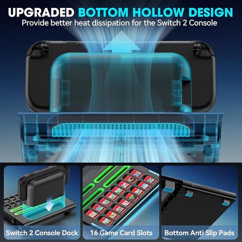 Organizer Station for 2025 Switch 2 Controllers & Console, Magnetic Fast Joy-Con 2 Charging Dock Base Station with 9 RGB Modes, Switch 2 Storage Base with 16 Game Card Slots in Kuwait
