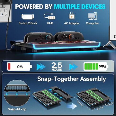 Organizer Station for 2025 Switch 2 Controllers & Console, Magnetic Fast Joy-Con 2 Charging Dock Base Station with 9 RGB Modes, Switch 2 Storage Base with 16 Game Card Slots in Kuwait