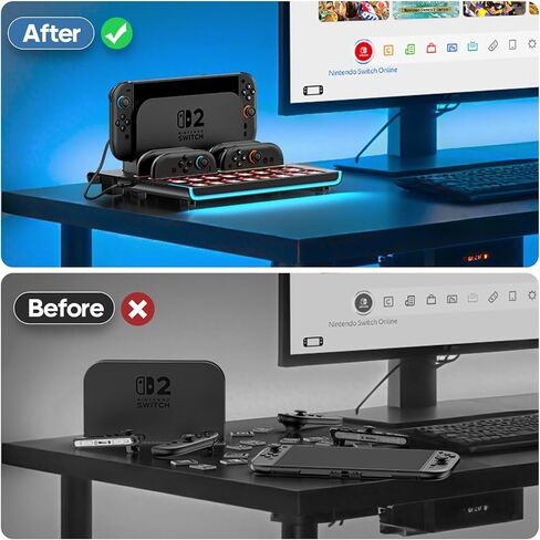 Organizer Station for 2025 Switch 2 Controllers & Console, Magnetic Fast Joy-Con 2 Charging Dock Base Station with 9 RGB Modes, Switch 2 Storage Base with 16 Game Card Slots in Kuwait