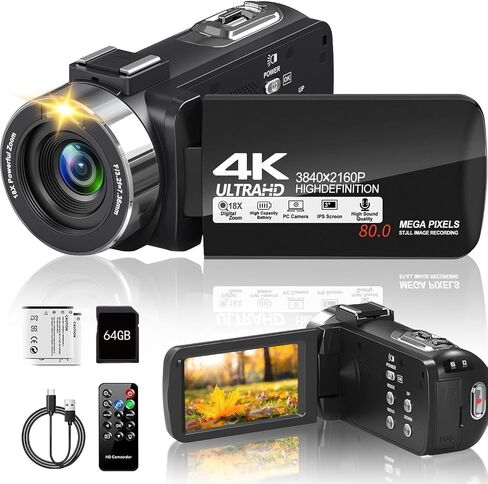 ZOLAMENTE Video Camera, Camcorder 2.7K 30FPS, 16x Digital Zoom YouTube Camera, Infrared IR Night Vision Camcorder Camera, 3.0" 270° Rotating Screen LED Vlogging Camera with Microphone Hand stabilizer in Saudi Arabia