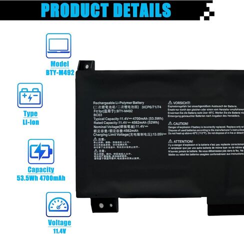 BTY-M492 Laptop Battery Replacement for MSI Sword 15 A11UD A11UE A11SC Bravo 15 B5DD Katana GF66 GF76 11UC 11UD 11UE 11SC 12UD 12UE 12UG 12UGS 12UX WF66 WF76 11UI 11UI 1 1UJ 53.5Wh in Saudi Arabia