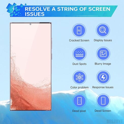 بالنسبة إلى Samsung Galaxy S22 Ultra AMOLED ، استبدال الشاشة OLED Display Digitizer التجميع الكامل مع إطار بورغوندي وأدوات إصلاح الزجاج الجانبي مجموعة SM-S908U SM-S908U1 in Saudi Arabia