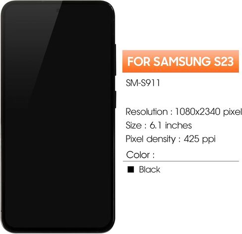 OLED لـ Samsung Galaxy S23 شاشة استبدال Samsung S23 LCD Display SM-S911B SM-S911E SM-S911U LCD Digitizer Touch Associal مع إطار (الحجم الأصلي ، بصمة الدعم) (أسود) in Saudi Arabia